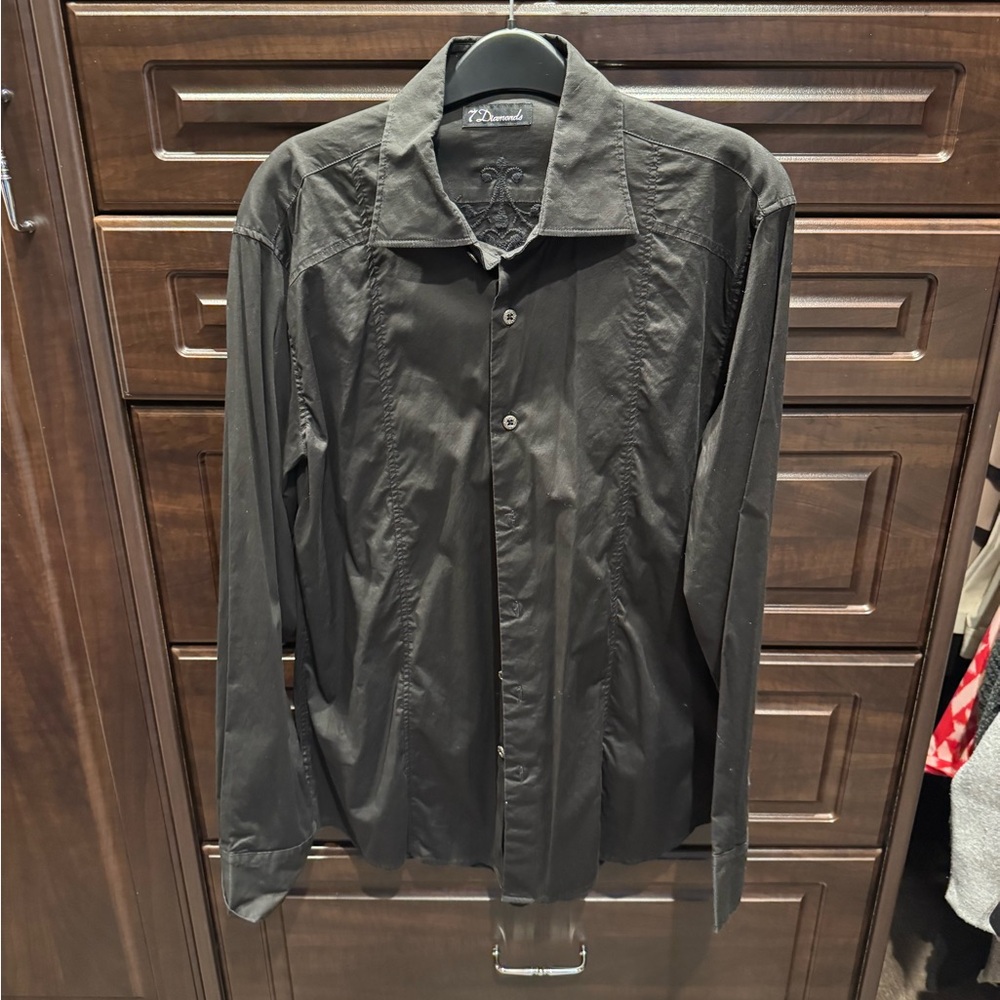 7 Diamonds Men's Black Casual Button Down Shirt